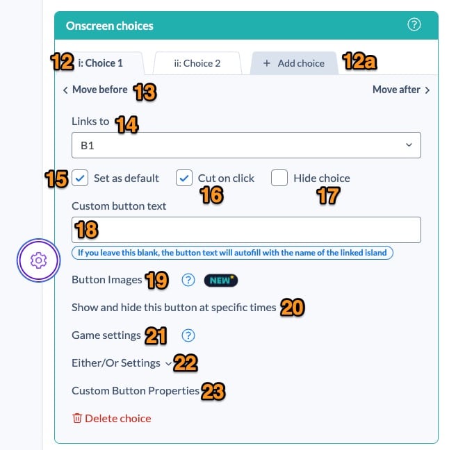 Stornaway Island Settings Panel - Onscreen choices