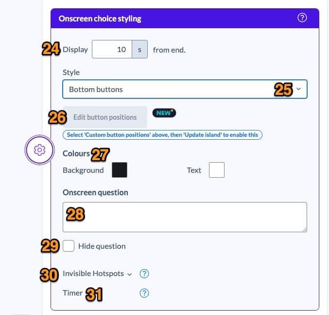 Stornaway Island Settings Panel - Onscreen choice styling