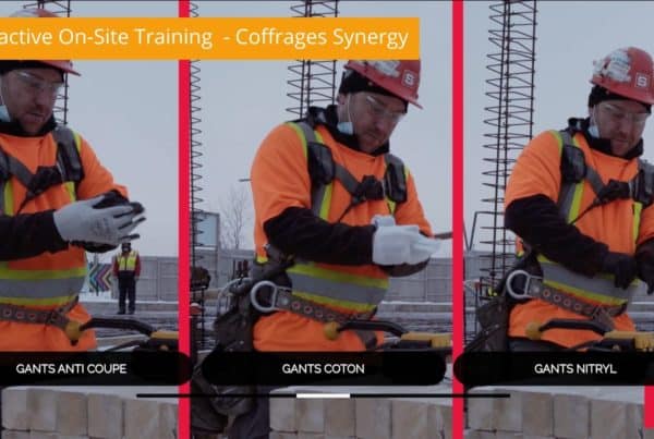 Still frame from Interactive On Site Training Video - showing a man using different tools. The same man is pictured three times, each with a different tool