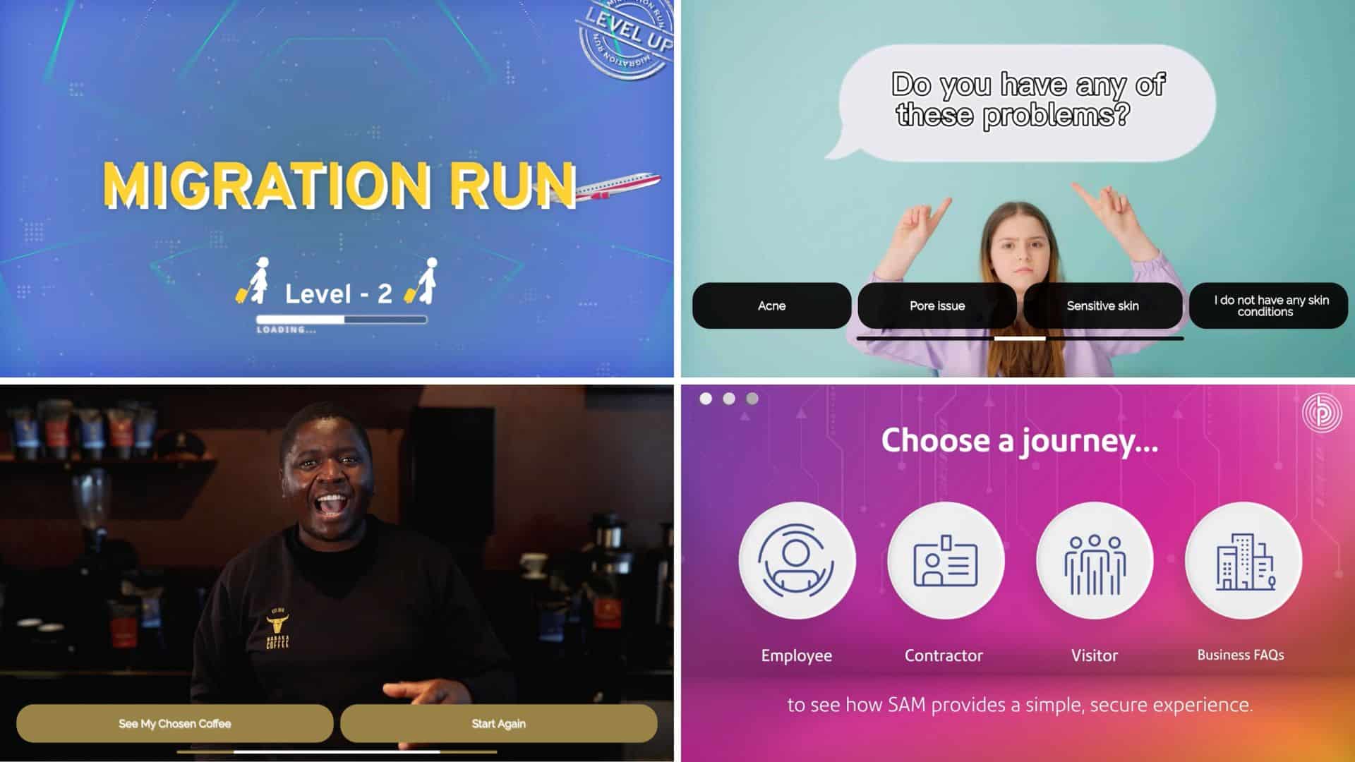 Freeze frames taken from explainer and demo videos made in Stornaway.