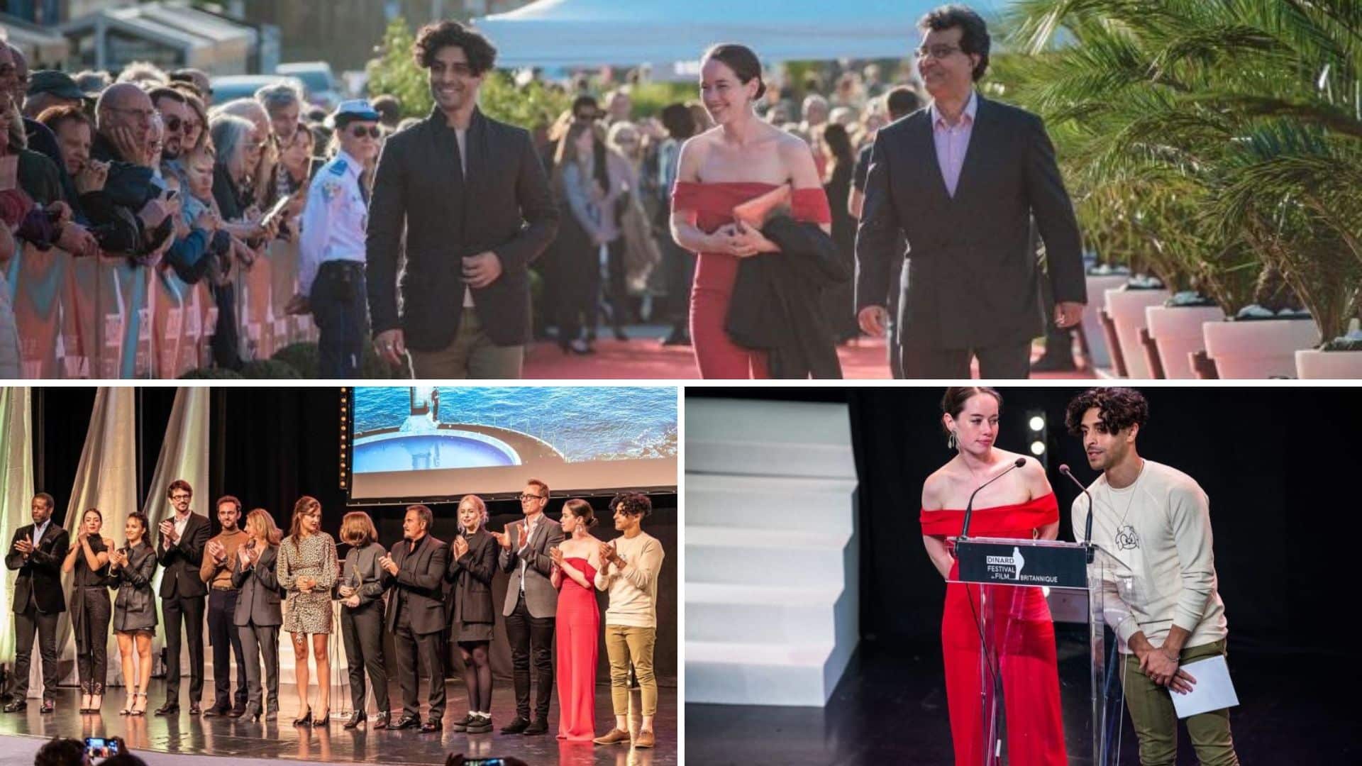 The Gallery premiered at he Dinard Film Festival. A collectionof images showing the cast/crew at the festival. Paul Raschid, Neville Raschid and Anna Popplewell walk the red carpet. Anna Popplewell and Paul Raschid give an award. A crowd of people in suits and dresses stand on stage.