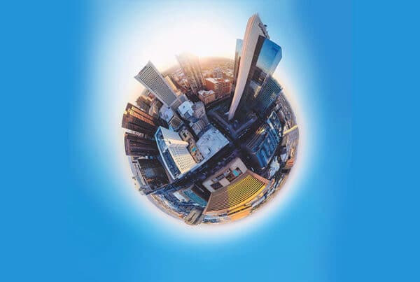 Interactive 360 videos = a 360 view of a cityscape