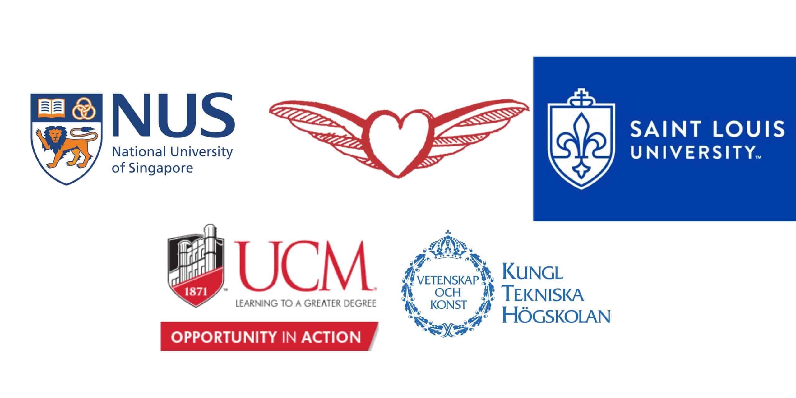 5 logos for academic parties involved in the academic summit: Nation University of Singapore, A Grey Space, Saint Louis University, UCM & Kungl Tekniksa Hogskolan