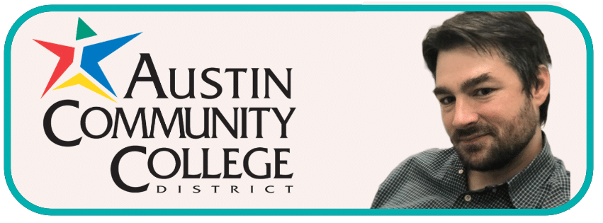John Moore - Austin Community College. A headshot of John Moore, a white male with dark hair and a beard, next to the logo of Austin Community College.