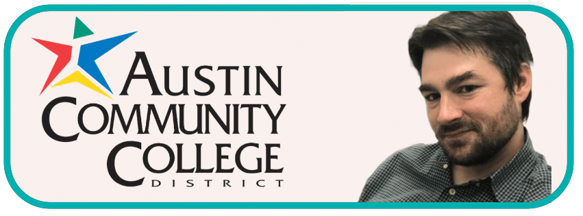 John Moore - Austin Community College. A headshot of John Moore, a white male with dark hair and a beard, next to the logo of Austin Community College.