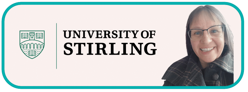 Nicola Foley - University of Stirling - a headshot of a white women next to the logo for the University of Stirling