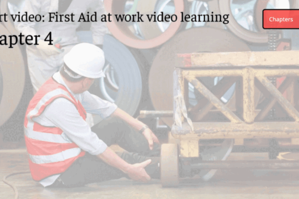 A first aid demo video pauses to ask the viewer a question - it moves on after they answer. This is a gif.