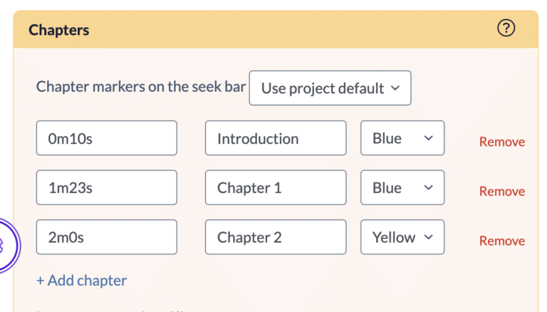 Chapters section in the sidebar of Stornaway - with rows for each chapter including timestamp, chapters name and colour